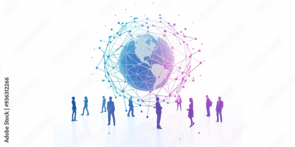 Abstract digital global network concept with people, technology, and ...