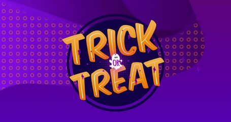 Wall Mural - animation of trick or treat text over shapes on purple background