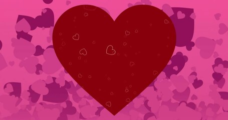 Canvas Print - Red heart with small hearts animation over pink background with heart shapes