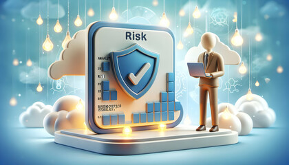 Wall Mural - 3d Flat icon as Risk Analyst with Risk Matrix and Shield concept as An image of a risk analyst with a risk matrix and shield set against a dreamy background offering ample space for text or graphics s