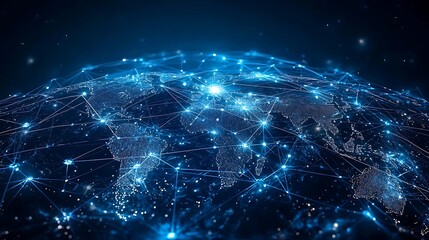 Wall Mural - global network connection with digital world, internet technology, abstract background, blue lines, 