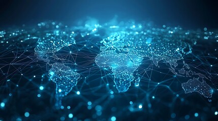 Wall Mural - global network connection with digital world map, futuristic technology, abstract background, illust