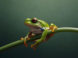 Wall Mural - Green Tree Frog Perched on a Branch.