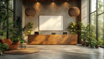 Wall Mural - Modern Lobby Interior Design with Greenery