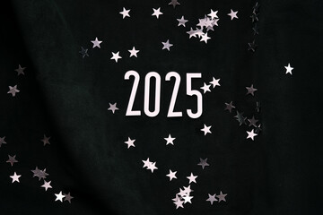 Wall Mural - new year 2025 dark background. number of the coming year in christmas decoration.