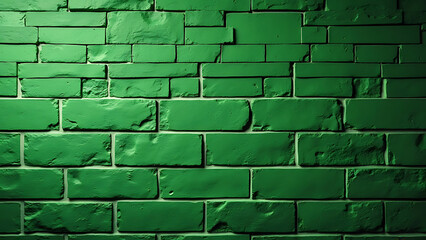 Wall Mural - a close-up of a vibrant green brick wall with a rustic texture. perfect for backgrounds, textures, o