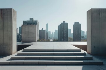 Wide outdoor podium with a view of the city landscape