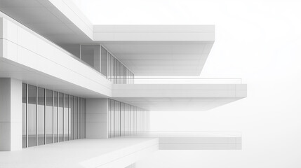Aufkleber - Modern white building facade with balconies on a foggy day