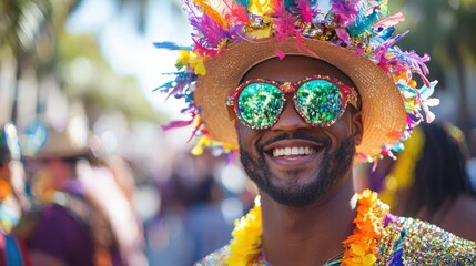 Festive Mardi Gras Celebration in Colorful New Orleans Streets