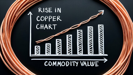 Photo Realistic as Blackboard with Copper Wire and Growth Chart concept as A blackboard with copper wire and a growth chart set against a dreamy background offering ample space for text or graphics sy