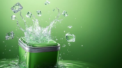 Green and Silver  Cooler with water Splashes