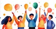 © Steveandfriend - Group of students celebrating achievements, uplifting environment, vibrant watercolor tones, flat design illustration