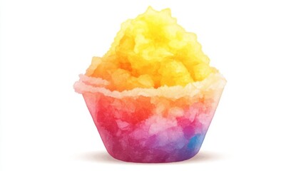 A Hawaiian shave ice, tropical dessert, cartoon style, bright and colorful, isolated on white background