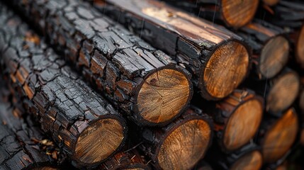 Poster - Charred Wood Logs Stacked in the Forest