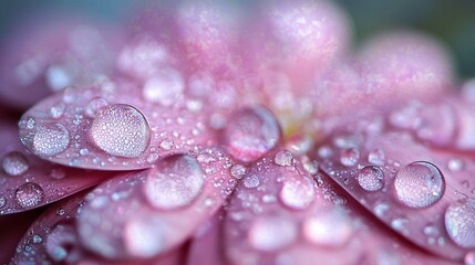 Wall Mural -   Pink flower with water droplets on its petals and center
