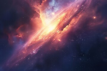 Wall Mural - Majestic vibrant spiral galaxy with glowing center and stardust in deep space