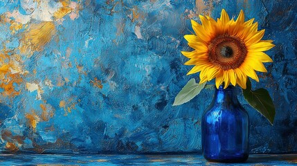 Poster -   Sunflower in a blue vase