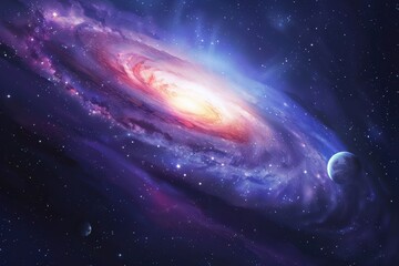 Wall Mural - Colorful spiral galaxy with blue and purple hues and a bright center