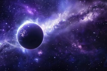 Wall Mural - Glowing Purple Nebula and Distant Planet