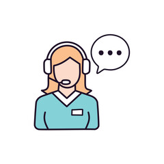 Wall Mural - Customer service agent icon illustration. A line art icon representing a customer service agent with a headset, ready to answer your queries and provide assistance.