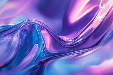 Wall Mural - Swirls of iridescent liquid shapes merge beautifully, creating a captivating effect of fluid motion in vibrant purple and blue tones