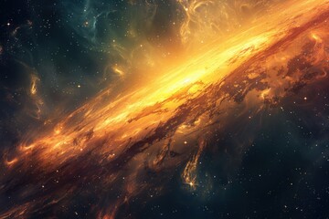 Wall Mural - Golden celestial nebula with glowing stardust and vibrant cosmic swirls