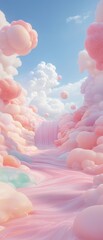 Canvas Print - a pink and blue sky with pink clouds and a pink waterfall