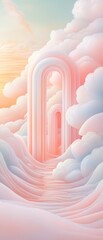 Wall Mural - a pink and white sky with clouds and a pink archway