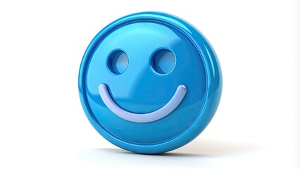 A stylized blue customer icon with a smile, representing satisfaction and happiness, isolated on a white background for business and marketing materials.