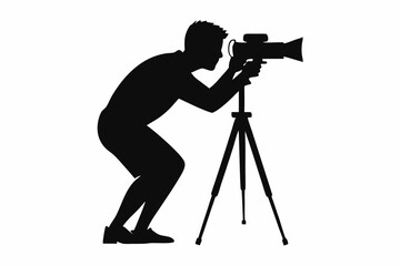 Man taking photo using tripod vector, Silhouette of photographer
