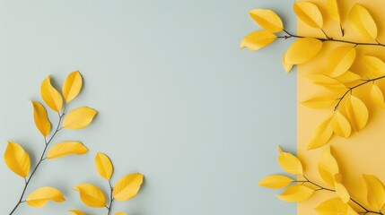 A simple and elegant border of yellow foliage surrounds the image, providing a natural and organic frame. The minimalist style and copy space make this photo ideal for adding text or graphics.