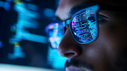 Innovative Programmer Analyzing Data Through Glasses Reflecting Code Patterns
