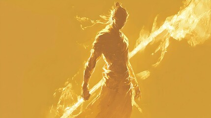 Wall Mural - Warrior Silhouette in Golden Light, Abstract Art Painting