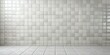 © Man888 - Clean and modern white tile wall and floor with chequered ceramic brick mosaic background, featuring a geometric grid pattern ideal for bathroom and kitchen designs.