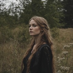 Canvas Print - A woman standing in a field of tall grass.