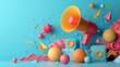 © Koborixgen - Vibrant composition featuring a megaphone surrounded by colorful geometric shapes and patterns on a bright background.
