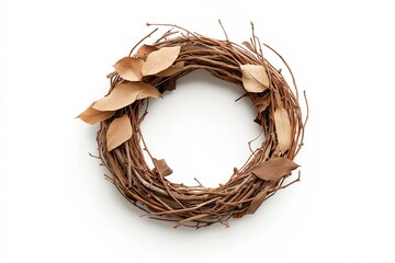 Wall Mural - Eco-friendly Christmas wreath made from recycled natural materials, sustainable holiday decor, minimalistic design,for environmentally conscious celebrations,white background, selective focus