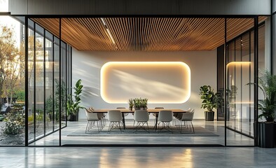 Wall Mural - Modern dining room with a minimalist design and large windows