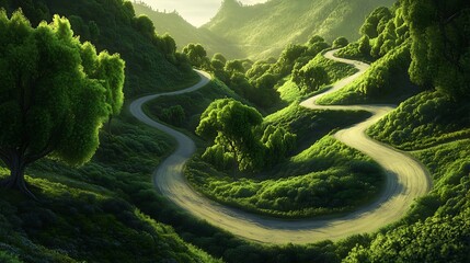 Poster - Winding Road Through Lush Green Hills