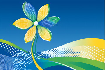 Wall Mural - Abstract illustration of a flower with petals shaped like solar panels, renewable energy