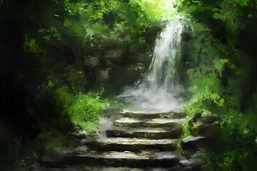 Poster - waterfall in the forest