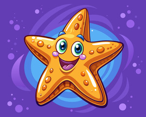 Wall Mural - cartoon vector illustration of purple starfish, purple isolated background, under sea world