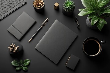 Wall Mural - Black and Gold Minimalist Desk Setup