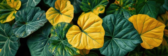 Wall Mural - A background of juicy leaves. Green and yellow foliage, abstract background, natural texture. A place for the text.