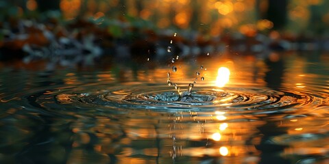 Poster - water drops in a pond. 