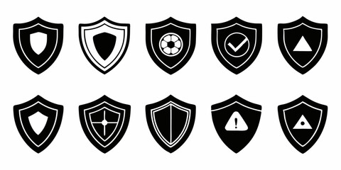 Shield icon big set in vintage style,Protect shield icon symbols black silhouette vector set illustration