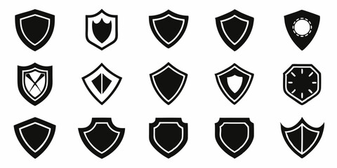 Shield icon big set in vintage style,Protect shield icon symbols black silhouette vector set illustration