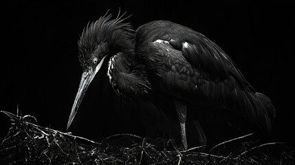 Wall Mural -   A bird with a long beak and bill stands in the grass