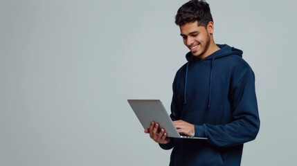 The man using laptop.