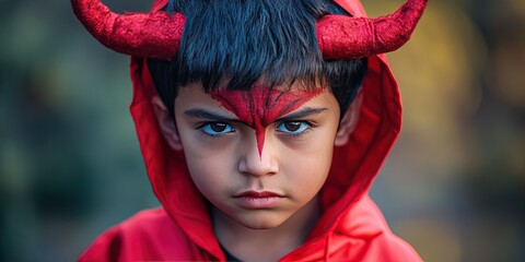 young latino kid dressed as red devil